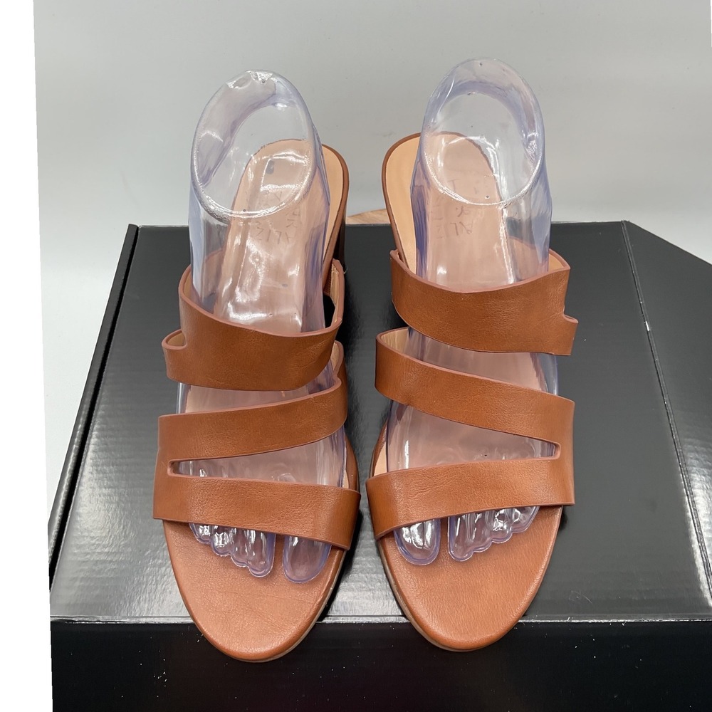 Naturalizer Womens Cognac Brown Multi Strap Block Heel Slide Sandals